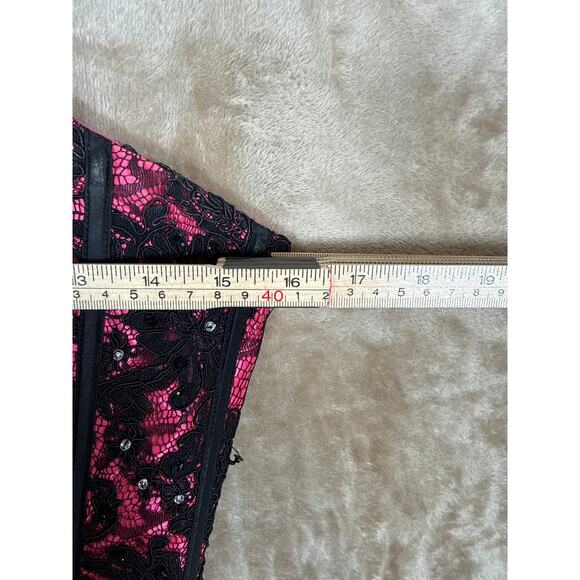 Camile La Vie Corset Mini Dress Pink Black Lace Strapless Fit & Flare | Size 4 - Picture 7 of 8